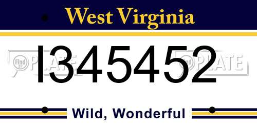 I345452 West Virginia License Plate