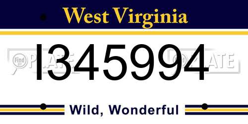I345994 West Virginia License Plate
