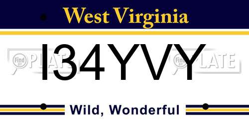 I34YVY West Virginia License Plate
