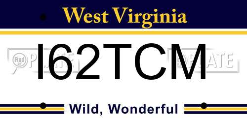 I62TCM West Virginia License Plate