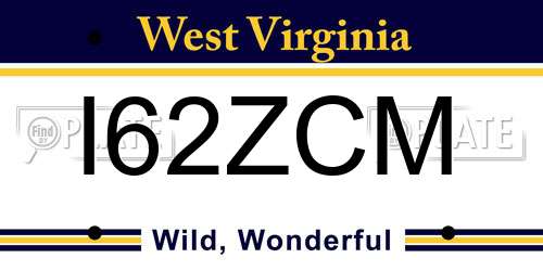 I62ZCM West Virginia License Plate