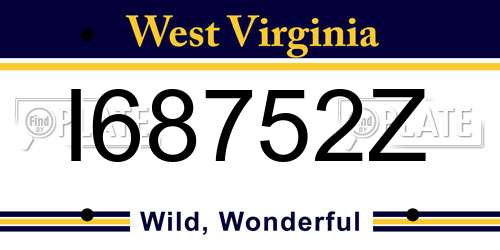 I68752Z West Virginia License Plate