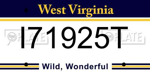 I71925T West Virginia License Plate