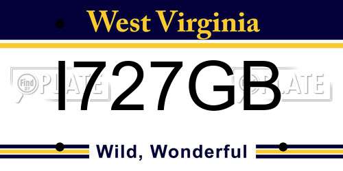 I727GB West Virginia License Plate