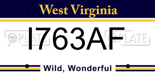 I763AF West Virginia License Plate