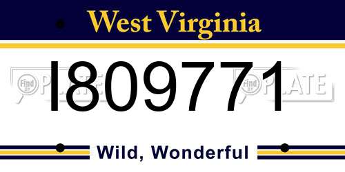 I809771 West Virginia License Plate