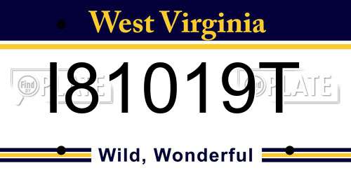 I81019T West Virginia License Plate