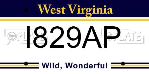 I829AP West Virginia License Plate