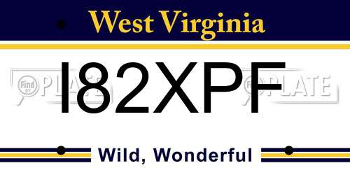 I82XPF West Virginia License Plate
