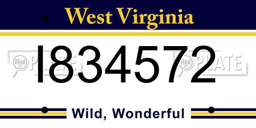 I834572 West Virginia License Plate