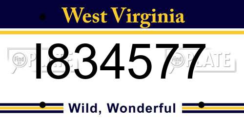 I834577 West Virginia License Plate