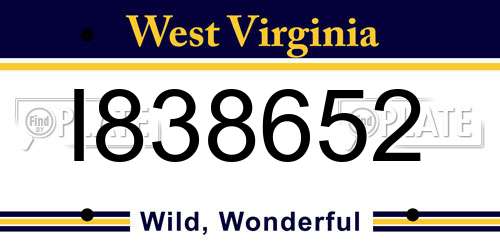I838652 West Virginia License Plate