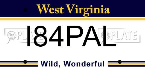 I84PAL West Virginia License Plate