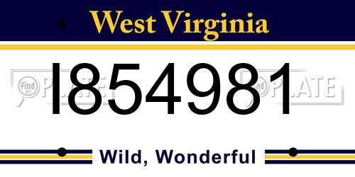 I854981 West Virginia License Plate