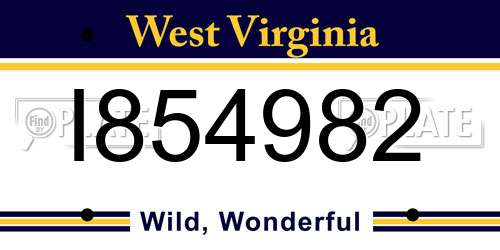 I854982 West Virginia License Plate