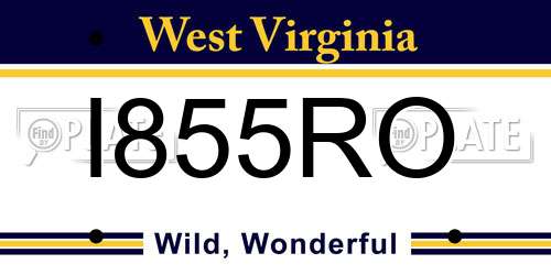 I855RO West Virginia License Plate