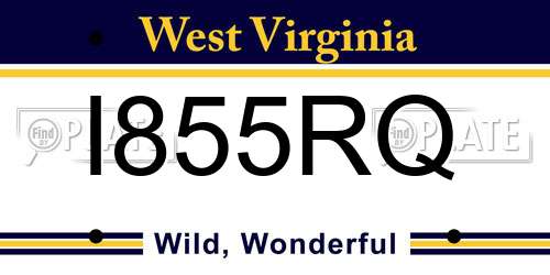 I855RQ West Virginia License Plate