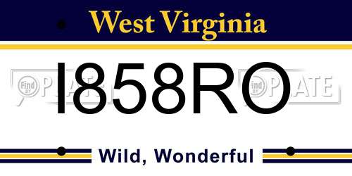 I858RO West Virginia License Plate