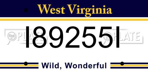 I89255I West Virginia License Plate