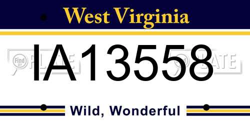 IA13558 West Virginia License Plate