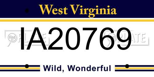IA20769 West Virginia License Plate