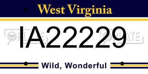 IA22229 West Virginia License Plate