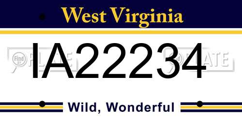 IA22234 West Virginia License Plate