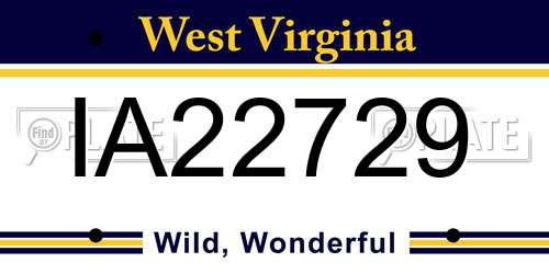 IA22729 West Virginia License Plate