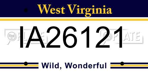 IA26121 West Virginia License Plate
