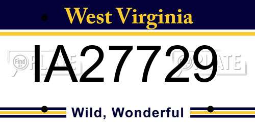 IA27729 West Virginia License Plate