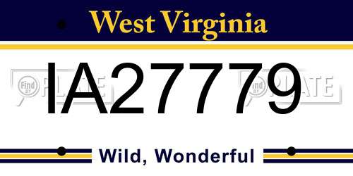 IA27779 West Virginia License Plate