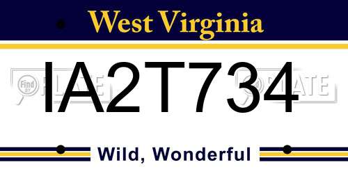 IA2T734 West Virginia License Plate