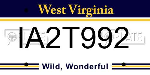 IA2T992 West Virginia License Plate