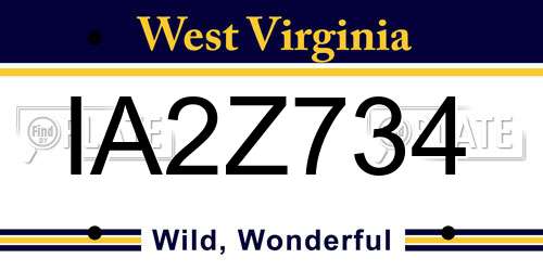 IA2Z734 West Virginia License Plate