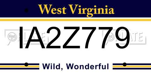 IA2Z779 West Virginia License Plate