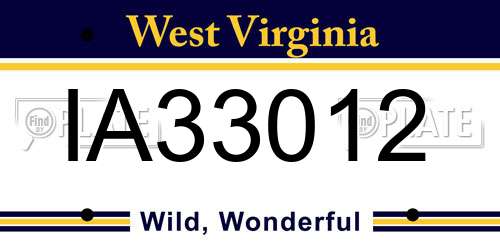 IA33012 West Virginia License Plate