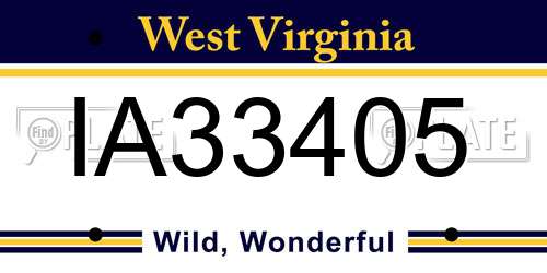 IA33405 West Virginia License Plate