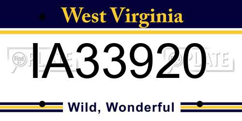 IA33920 West Virginia License Plate