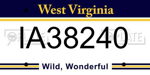 IA38240 West Virginia License Plate