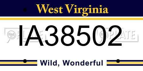 IA38502 West Virginia License Plate