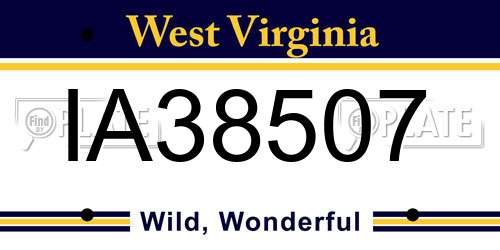 IA38507 West Virginia License Plate