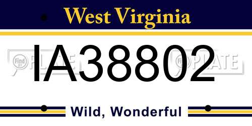 IA38802 West Virginia License Plate