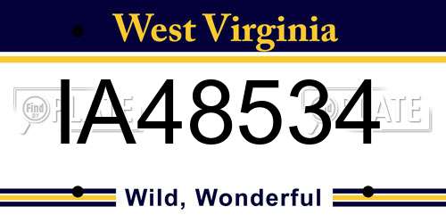 IA48534 West Virginia License Plate