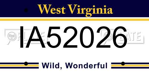 IA52026 West Virginia License Plate