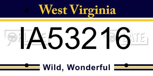 IA53216 West Virginia License Plate
