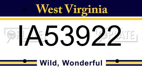 IA53922 West Virginia License Plate