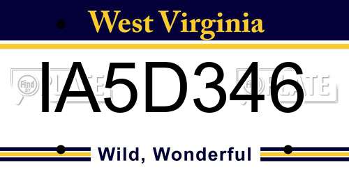 IA5D346 West Virginia License Plate