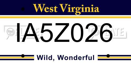 IA5Z026 West Virginia License Plate