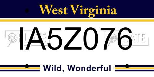 IA5Z076 West Virginia License Plate