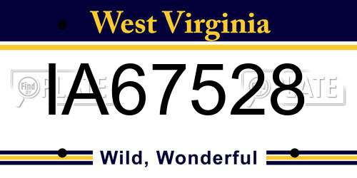 IA67528 West Virginia License Plate